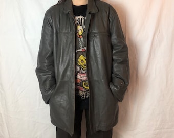 Vintage leather jacket grey zip size L