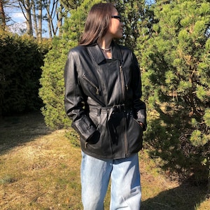 veste en cuir vintage manteau en cuir noir vêtement d'extérieur des années 90 taille M-L