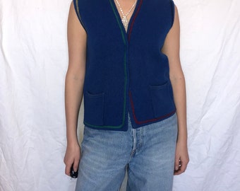 Vintage wool vest sleeveless top blue size M
