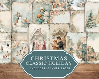 Vintage Christmas Illustration Printables, Watercolor Holiday Ephemera (Digital Download)