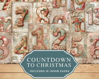 Vintage Christmas Number Set 1–31, Countdown to Christmas Printable, Junk Journal Ephemera.