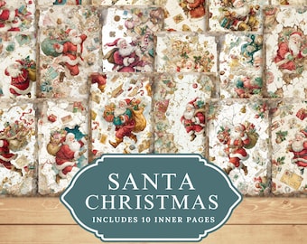 Vintage Santa Watercolor Collage, Junk Journal Ephemera (Digital Download)