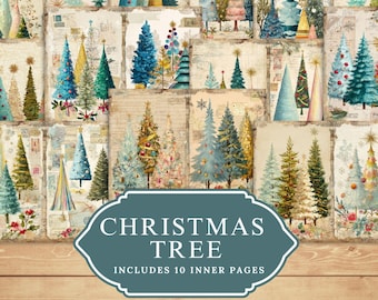Vintage Christmas Trees Printable, Watercolor Holiday Collage Art (Digital Download)