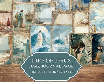 Life of Jesus Watercolor Art Set, Christian Printable Wall Art, Vintage Junk Journal Bible Illustration, Faith Decor Download