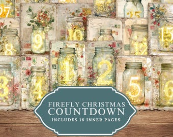 Firefly Christmas Countdown Numbers Printable – Vintage Mason Jar Junk Journal (PDF)