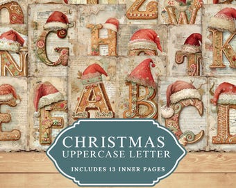 Vintage Christmas Alphabet Printable, Gingerbread Letter A–Z, Junk Journal Collage Clipart, Watercolor Holiday Cookie Digital Download.