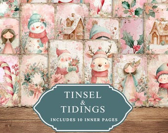 Shabby Chic Christmas Printable Set, Pastel Watercolor Ephemera (Digital Download)