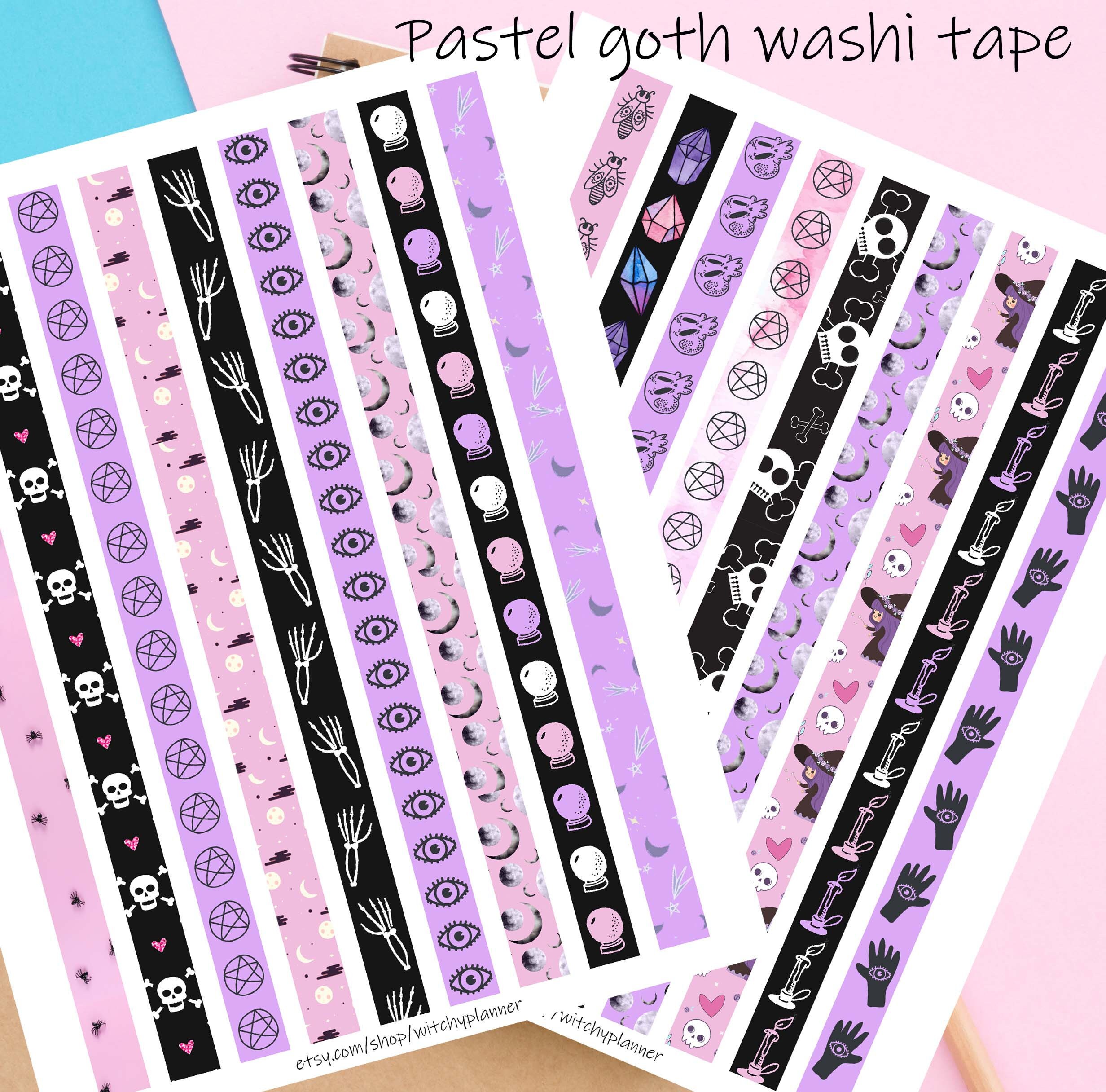 Pastel goth washi tape printable sticker set planner witch | Etsy