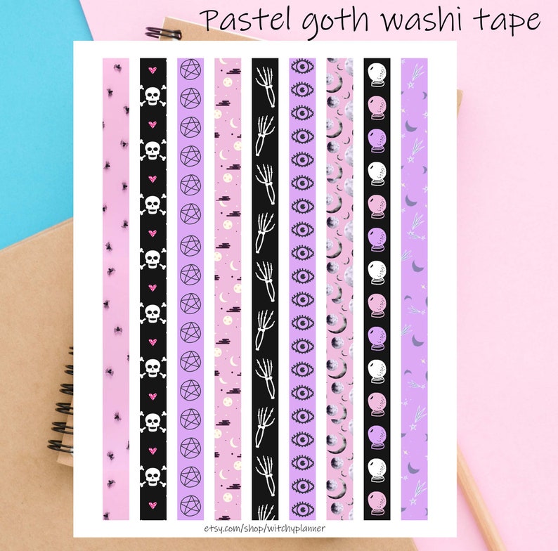 pastel goth washi tape printable sticker set planner witch etsy
