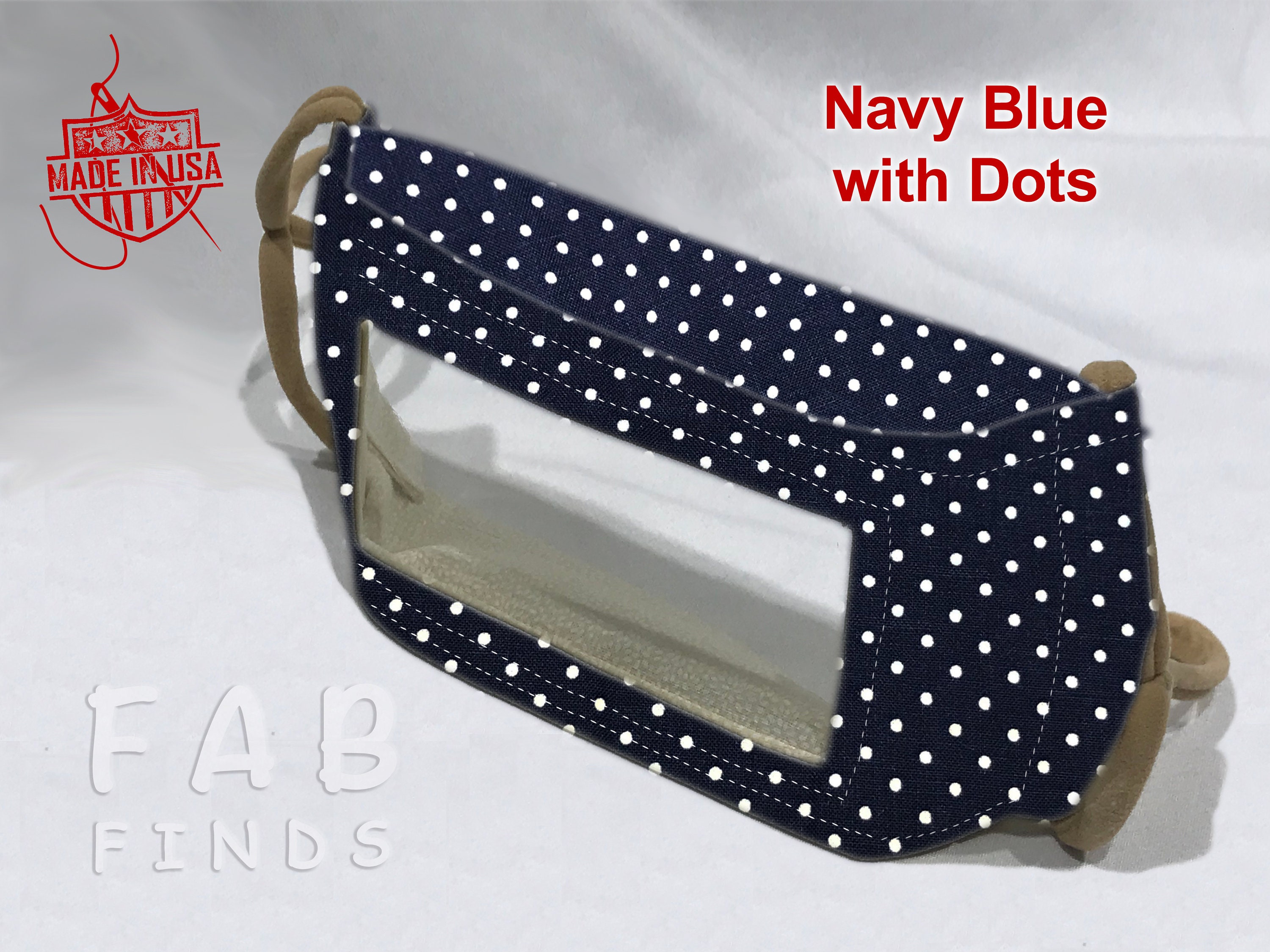 Navy Blue with Dots – Window Smile – Face Mask w. Clear Vinyl Window …