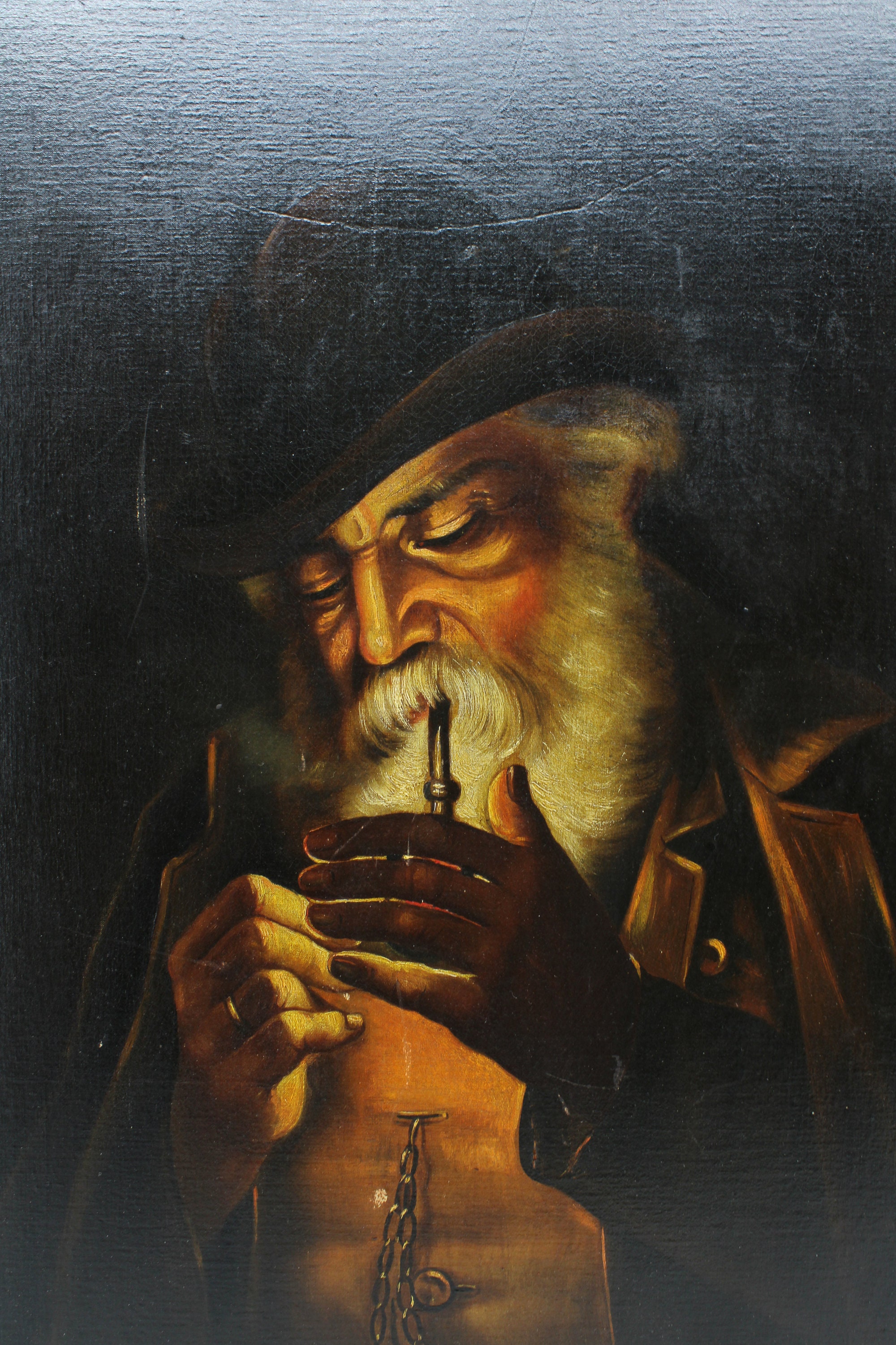 ANTIQUE OIL PAINTING BAR PIPE MAN ①と② 2点