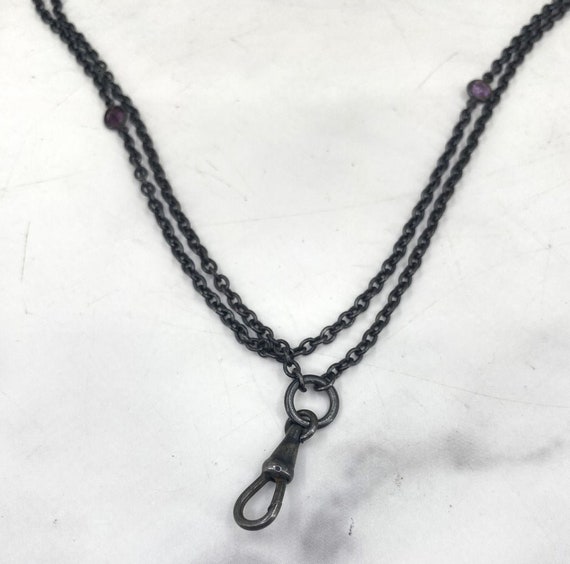 Victorian Gun Metal Guard Chain with Amethyst - image 6