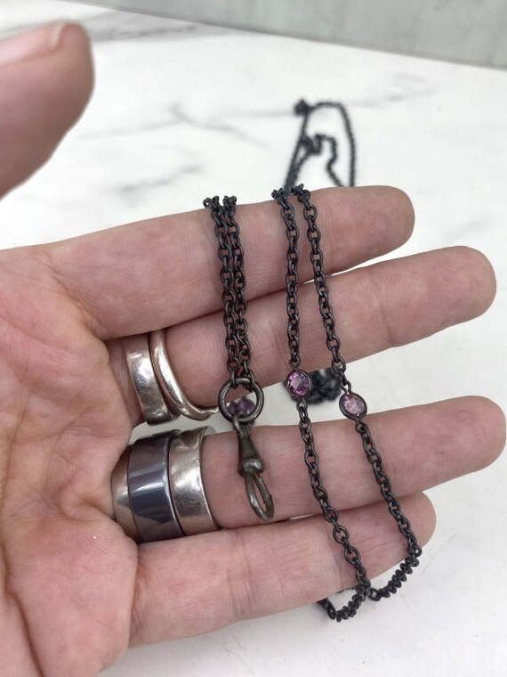 Victorian Gun Metal Guard Chain with Amethyst - image 2