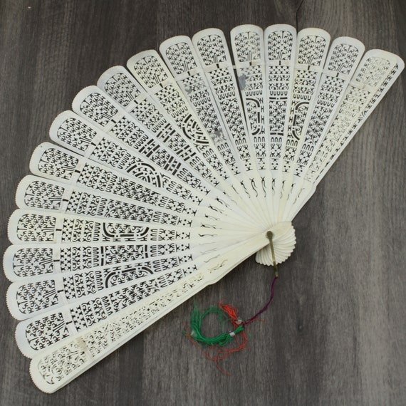 Victorian Era Carved Bone Fan - image 1