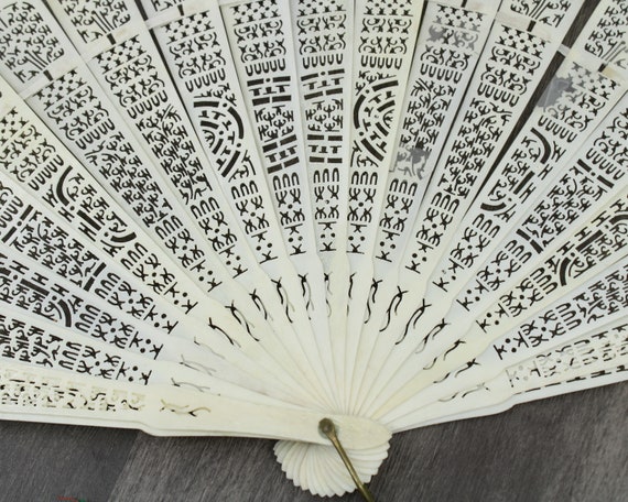 Victorian Era Carved Bone Fan - image 4