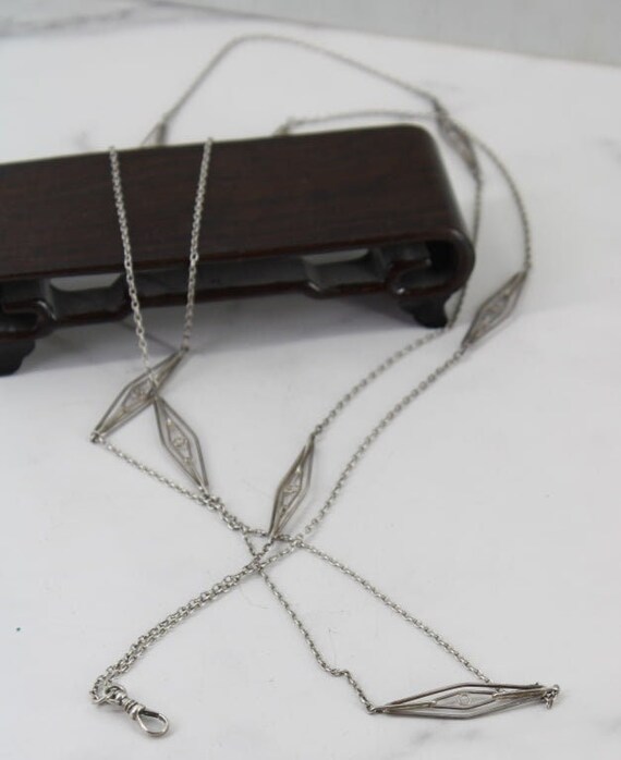 Sterling Silver Guard Chain, Necklace, Art Deco, P