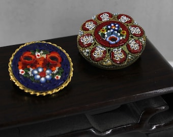 2 Round Micro-mosaic Millefiore Brooches