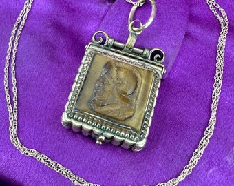 Tiger's Eye Cameo Locket, Fob as Necklace