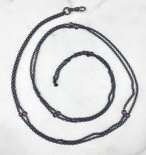 Victorian Gun Metal Guard Chain with Amethyst - image 7