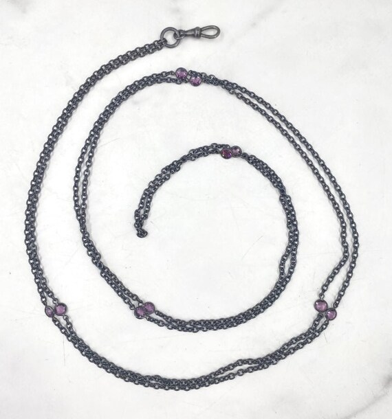 Victorian Gun Metal Guard Chain with Amethyst - image 3