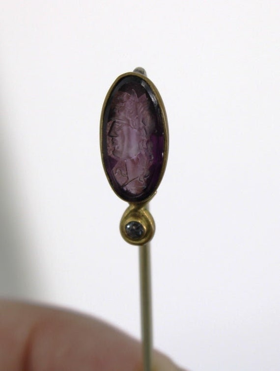 Amethyst Intaglio Hat Pin, Mercury, Stick Pin - image 2