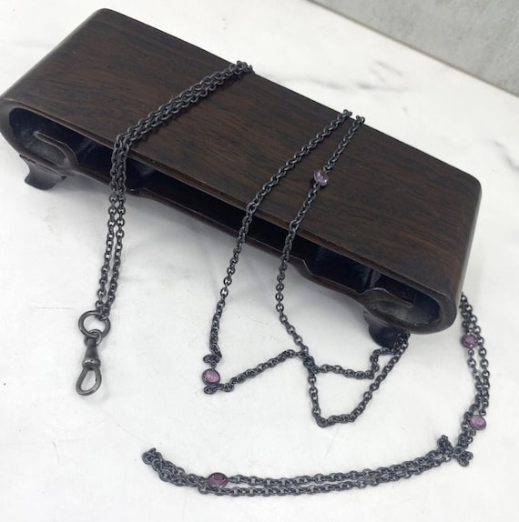 Victorian Gun Metal Guard Chain with Amethyst - image 1