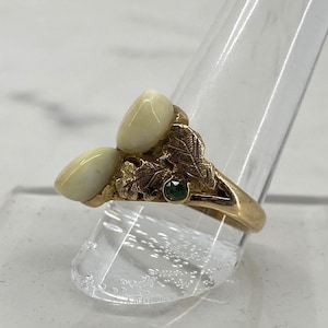 Tooth & Emerald 14 K Gold Ring, Deer Teeth, Milk Teeth, Memorial, Trophy