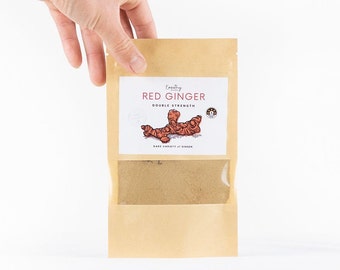 Red Ginger Powder, freshly ground organic ginger root, herbal tonic Jamu for natural healing.
