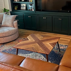 Mid-Century Modern Walnut Square Coffee Table: Solid Wood Veneer