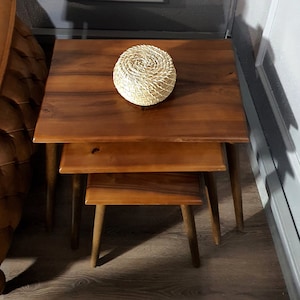 Walnut Nesting Coffee Table Set: Round, Square, Pebble Shapes