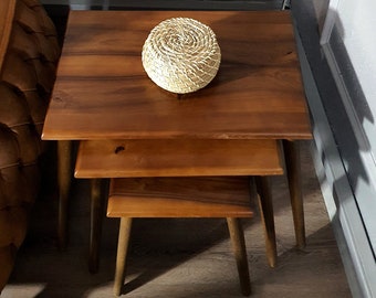 Rectangular Walnut Nesting Coffee Table Set Round Square Pebble - Walnut Nesting Coffee Table Set Of 3 - Walnut Nest Of Coffee Tables Set
