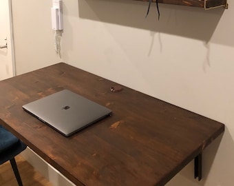 Floating Wood Folding Desk with Shelf: Wall Mounted Space Saver