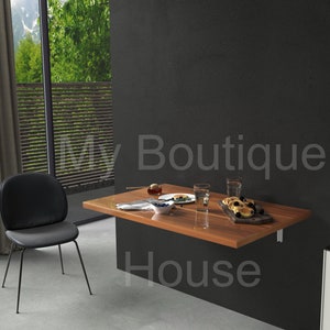 Walnut Murphy Table - Floating Kitchen Table - Folding Table - Wall Mounted Table - Space Saving Table - Wall Table Walnut White