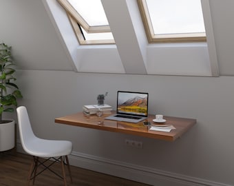 Walnut Wall Mounted Floating Desk: Space Saving Folding Table