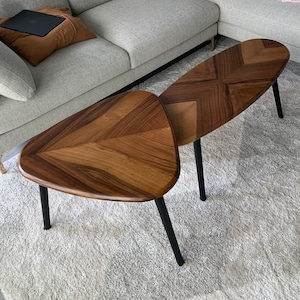 Walnut Coffee Table Set Wooden, Decorative Wooden Coffee Table Set, Wooden Walnut Center Table Set, Mid Century Modern Coffee Table Set