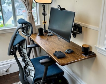 Walnut Wood Wall Mounted Folding Desk: Space Saving Table