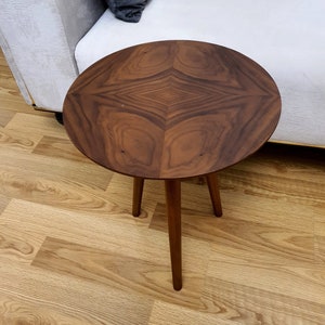 Walnut Round Side End Table Mid Century Modern, Walnut End Table Round, Walnut Coffee Table Set Of 3, Scandinavian End Side Table