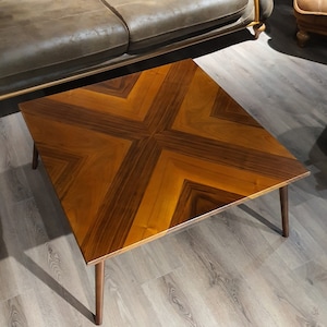 Walnut Veneer Coffee Table: Mid-Century Modern Rustic Center Table
