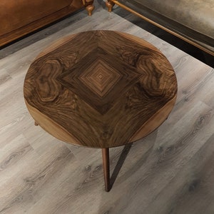 Round Walnut Coffee Table: Mid-Century Modern Wood Center Table