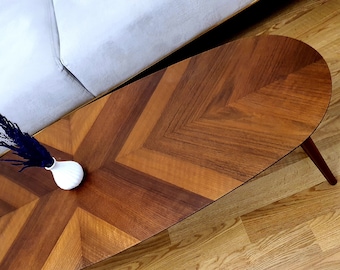 Tavolino ovale ellittico Noce, tavolino grande in legno, tavolino scandinavo moderno di metà secolo triangolo rotondo rettangolo ovale