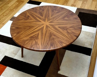 Round Walnut Coffee Table: Mid-Century Modern Scandinavian Style