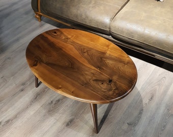 Walnut Coffee Table Oval Ellipse Rectangle Round - Wood Walnut Coffee Table - Living Room Coffee Table, Large Walnut Coffee Table MidCentury