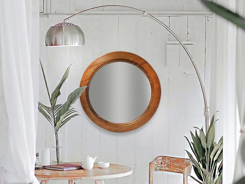 Round Bathroom Mirror Wood Circle Mirror Hanging Mirror Etsy