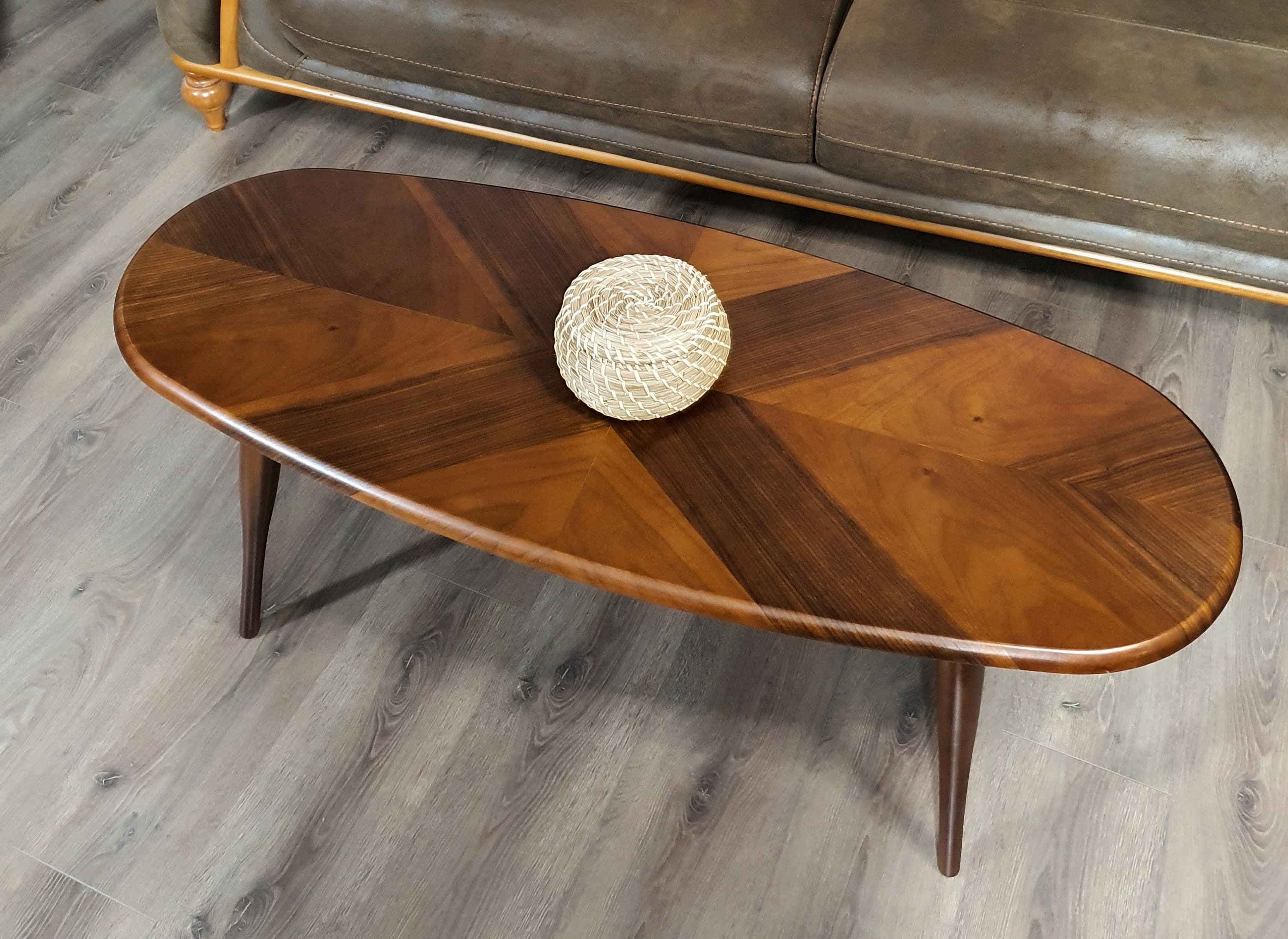 Oval Ellipse Coffee Table Walnut Wood - Wood Center Table Walnut