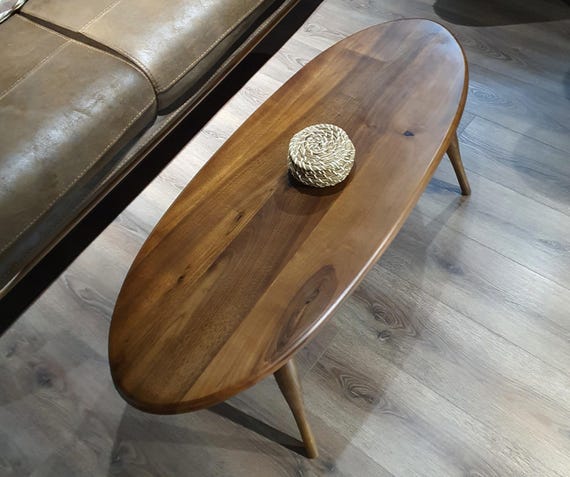 Solid Walnut Wood Coffee Table Oval Ellipse Rectangle Mid Century Modern Handmade Center Table Walnut, Large Walnut Coffee Table Wooden
