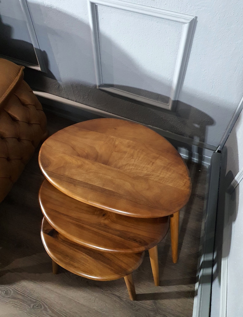 Rectangular Walnut Nesting Coffee Table Set Round Square Pebble - Walnut Nesting Coffee Table Set Of 3 - Walnut Nest Of Coffee Tables Set bild 4