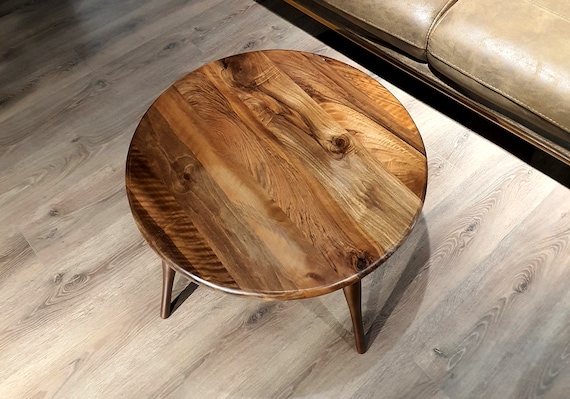 Round Walnut Wood Coffee Table Mid Century Modern - Circular Walnut Coffee Table - Large Round Coffee Table Small - Round Wood Center Table