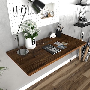 Walnut Wood Floating Wall Desk: Folding Murphy Table