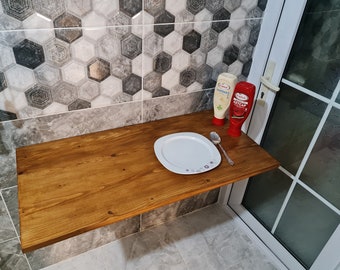 study table on wall Wall Mounted Folding Table Walnut Racked, Folding Wall Table, Murphy Table, Special Size Production, Wooden Walnut White Teak Oak