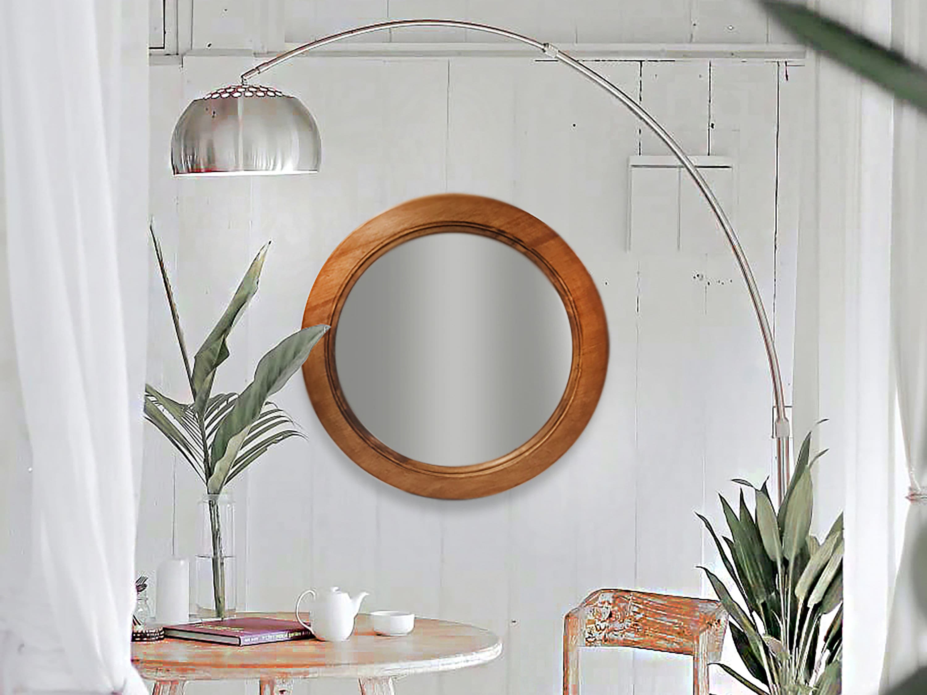 Bathroom Mirror Round White Wood Walnut Oak Mahagony Ebony Etsy